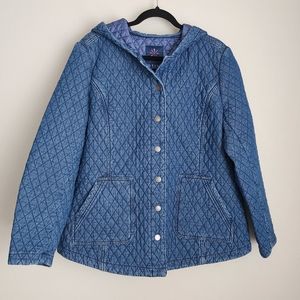 Isaac Mizrahi Live Quilted Denim Snap Front Hooded Jacket